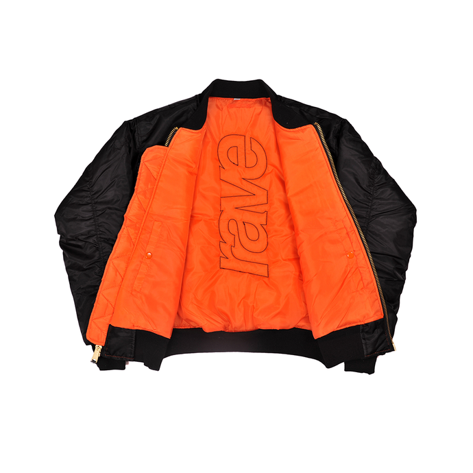 RAVE SKATEBOARDS REVERSIBLE FLIGHT JACKET BLACK/ ORANGE