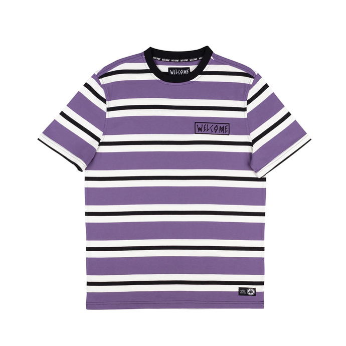 WELCOME SKATEBOARDS MEDIUS STRIPE PURPLE T-SHIRT